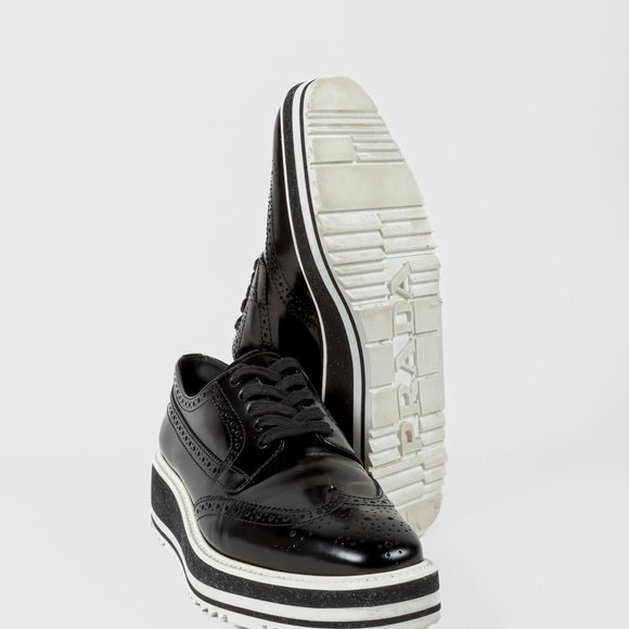 *SOLD* Prada Black Leather Platform Brogues - Picture 4 of 9